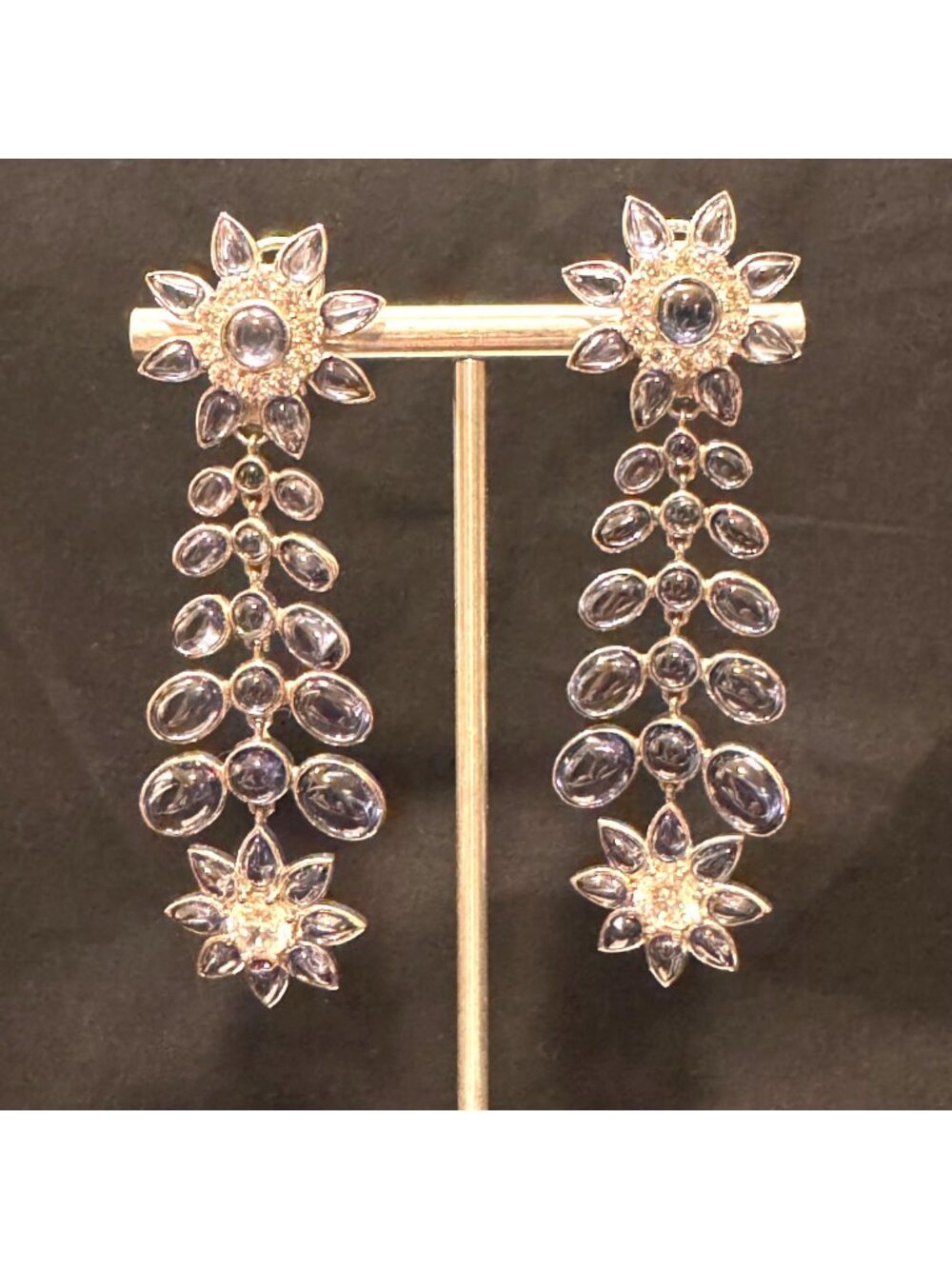 Sterling Silver 925 Blue Violet Faceted Stones Dangle Earrings 2.75" Length